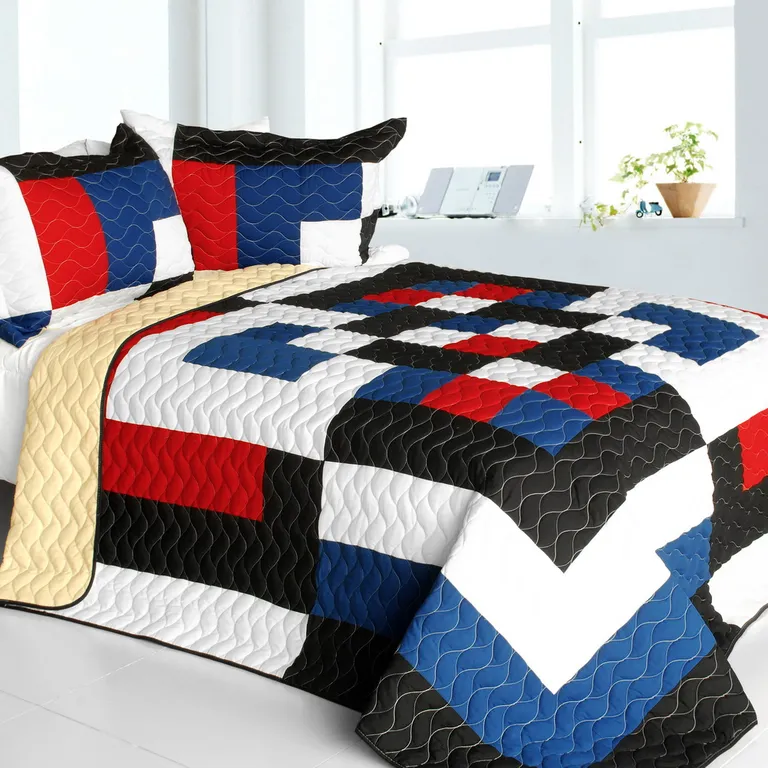 Once - 3PC Vermicelli - Quilted Patchwork Quilt Set (Full/Queen Size) Photo 1