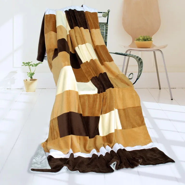 Onitiva - Brown & White - Soft Coral Fleece Patchwork Throw Blanket (59 by 78.7 inches) Photo 1