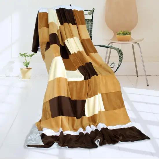 Onitiva - Brown & White -  Soft Coral Fleece Patchwork Throw Blanket (59 by 78.7 inches) Photo 1