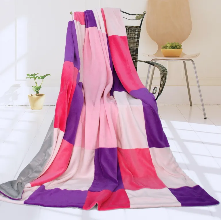 Onitiva - Lavender Love - Soft Coral Fleece Patchwork Throw Blanket (59 by 78.7 inches) Photo 1