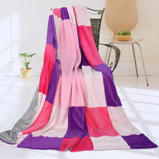 Onitiva - Lavender Love -  Soft Coral Fleece Patchwork Throw Blanket (59 by 78.7 inches) Photo 1