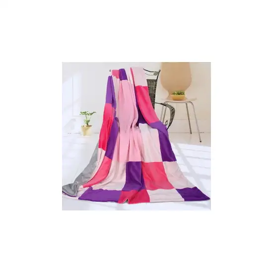 Onitiva - Lavender Love -  Soft Coral Fleece Patchwork Throw Blanket (59 by 78.7 inches) Photo 2