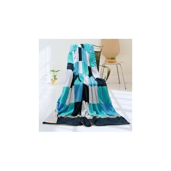 Onitiva - Plaids - Coral Sea -  Soft Coral Fleece Patchwork Throw Blanket (59 by 78.7 inches) Photo 2