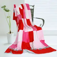 Photo of Onitiva - Plaids - Hoodwinked - Soft Coral Fleece Patchwork Throw Blanket (59 by 78.7 inches)