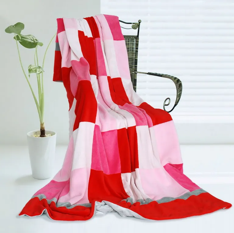 Onitiva - Plaids - Hoodwinked - Soft Coral Fleece Patchwork Throw Blanket (59 by 78.7 inches) Photo 1