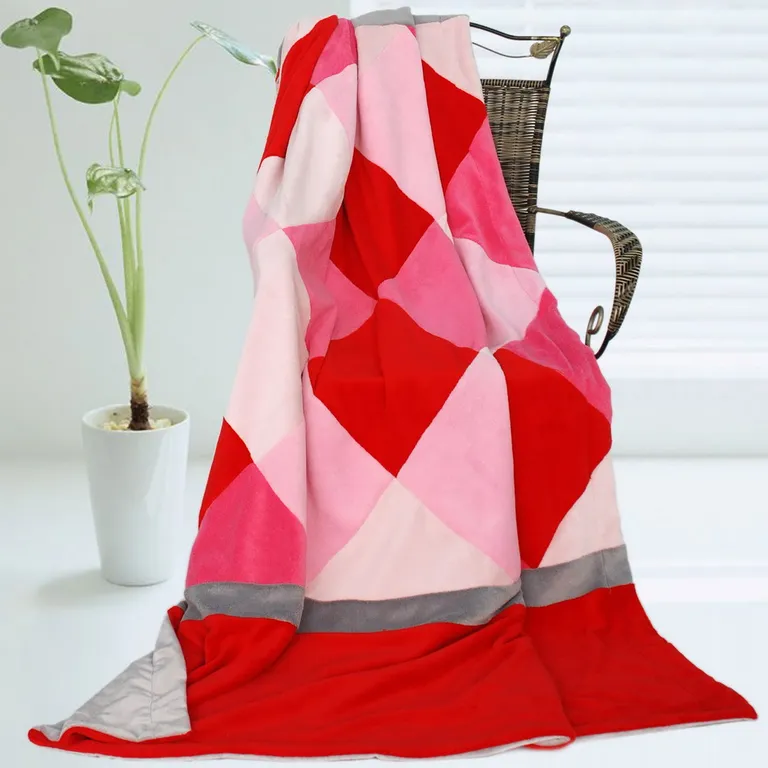 Onitiva - Plaids - Rose Elf - Soft Coral Fleece Patchwork Throw Blanket (59 by 78.7 inches) Photo 1