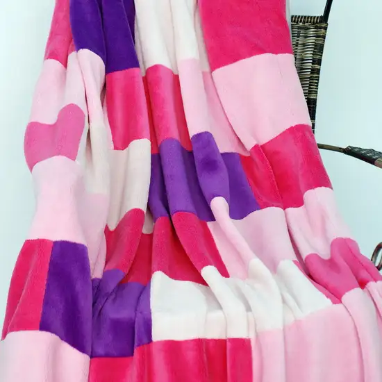 Onitiva - Purple Mood -  Soft Coral Fleece Patchwork Throw Blanket (59 by 78.7 inches) Photo 3