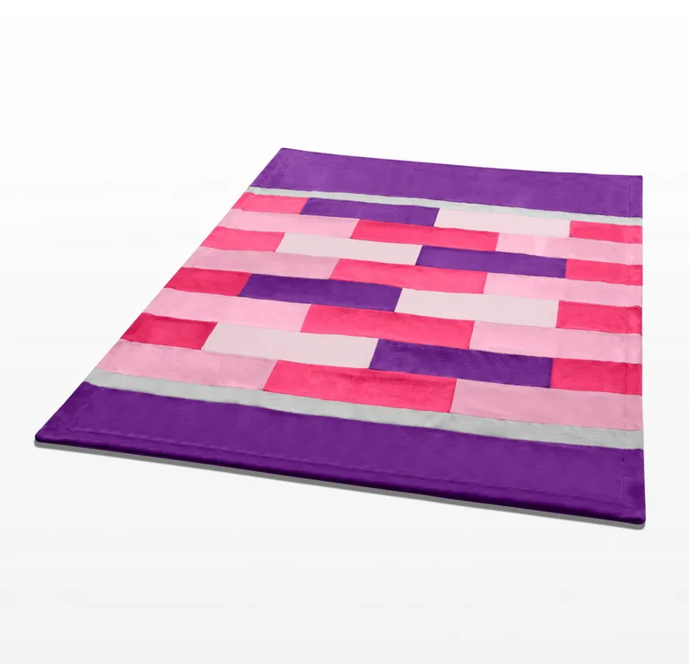 Onitiva - Purple Mood - Soft Coral Fleece Patchwork Throw Blanket (59 by 78.7 inches) Photo 3