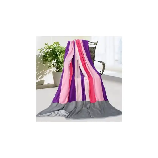 Onitiva - Rainbow Stripe -  Soft Coral Fleece Patchwork Throw Blanket (59 by 78.7 inches) Photo Swatch
