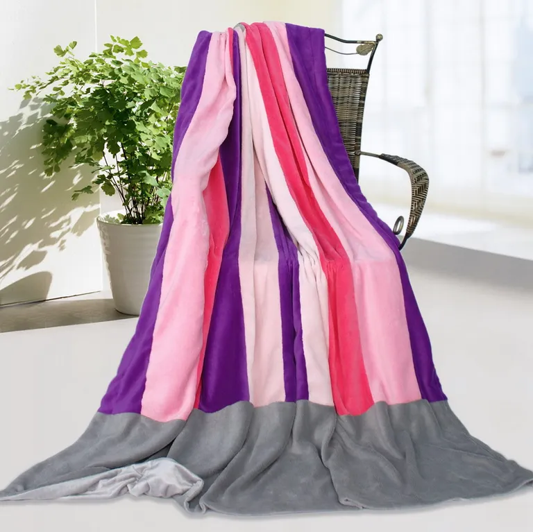 Onitiva - Rainbow Stripe - Soft Coral Fleece Patchwork Throw Blanket (59 by 78.7 inches) Photo 1