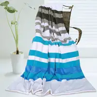 Photo of Onitiva - Stripes - Blue Fairy - Soft Coral Fleece Patchwork Throw Blanket (59 by 78.7 inches)