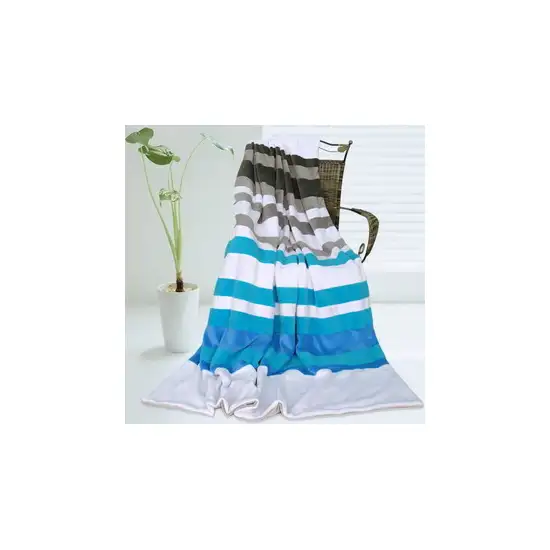 Onitiva - Stripes - Blue Fairy -  Soft Coral Fleece Patchwork Throw Blanket (59 by 78.7 inches) Photo 2