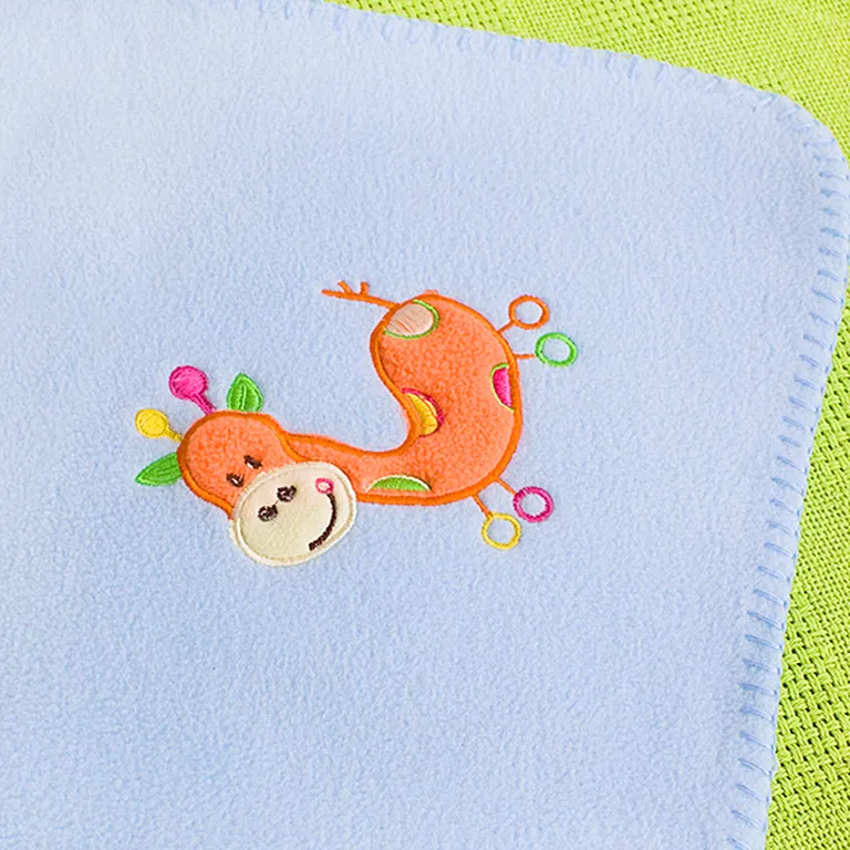 Orange Giraffe - Blue - Embroidered Applique Coral Fleece Baby Throw Blanket (29.5 by 39.4 inches) Photo 3