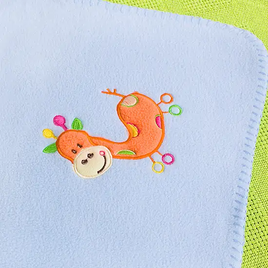 Orange Giraffe - Blue -  Embroidered Applique Coral Fleece Baby Throw Blanket (29.5 by 39.4 inches) Photo 4