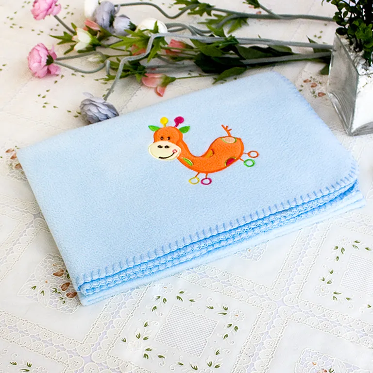 Orange Giraffe - Blue - Embroidered Applique Coral Fleece Baby Throw Blanket (29.5 by 39.4 inches) Photo 2