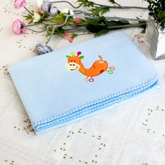 Orange Giraffe - Blue -  Embroidered Applique Coral Fleece Baby Throw Blanket (29.5 by 39.4 inches) Photo 3