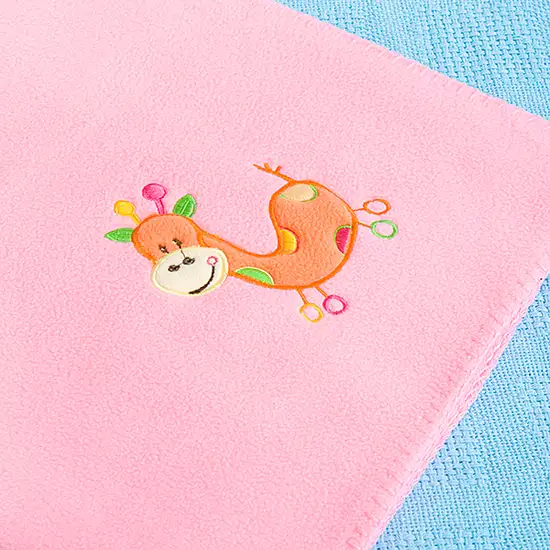 Orange Giraffe - Pink -  Embroidered Applique Coral Fleece Baby Throw Blanket (29.5 by 39.4 inches) Photo 4