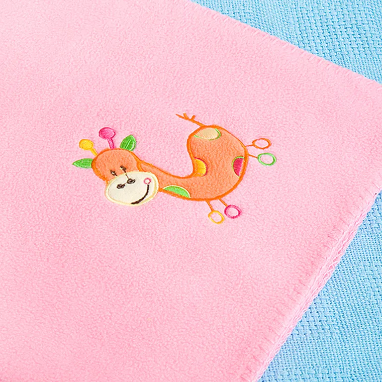 Orange Giraffe - Pink - Embroidered Applique Coral Fleece Baby Throw Blanket (29.5 by 39.4 inches) Photo 3