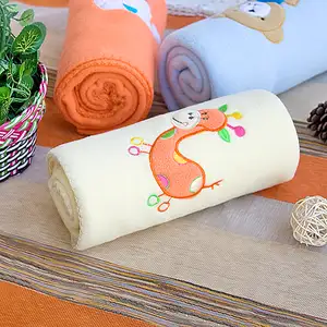 Photo of Orange Giraffe - Yellow - Embroidered Applique Coral Fleece Baby Throw Blanket (29.5 by 39.4 inches)