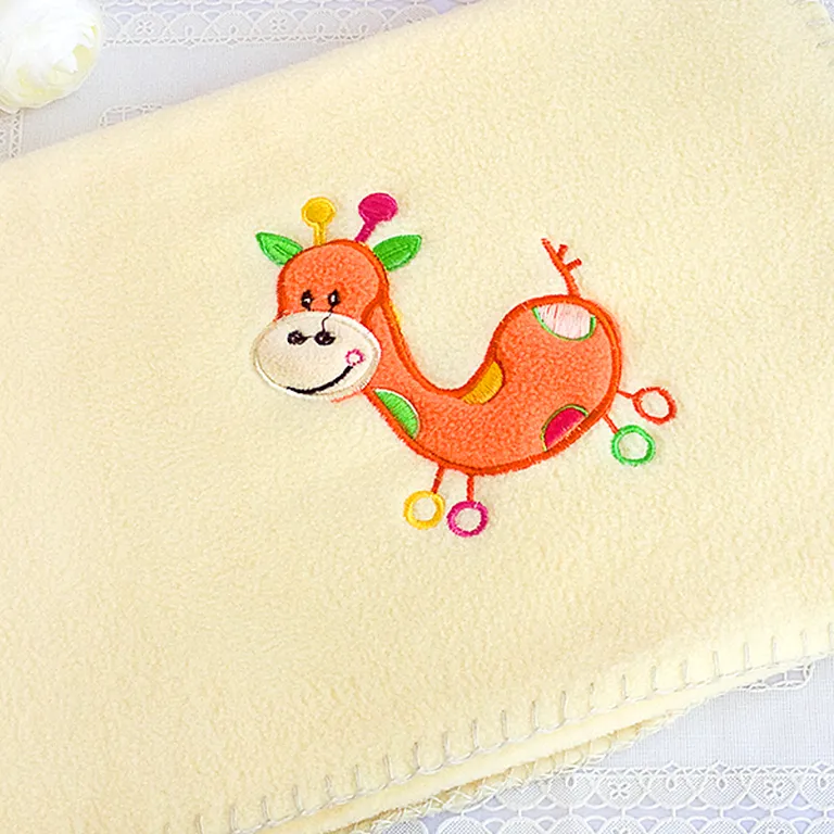 Orange Giraffe - Yellow - Embroidered Applique Coral Fleece Baby Throw Blanket (29.5 by 39.4 inches) Photo 3