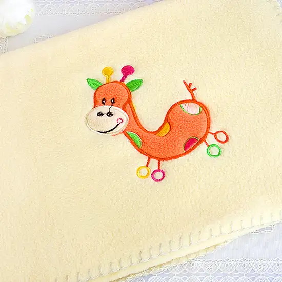 Orange Giraffe - Yellow -  Embroidered Applique Coral Fleece Baby Throw Blanket (29.5 by 39.4 inches) Photo 4