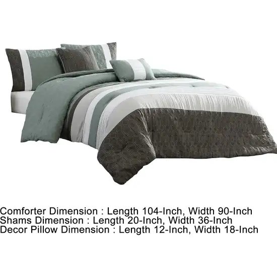 Owen 5 Piece King Comforter Set, The Urban Port, Striped White, Green, Gray Photo 5