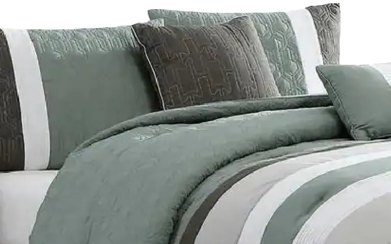 Owen 5 Piece King Comforter Set, The Urban Port, Striped White, Green, Gray Photo 2