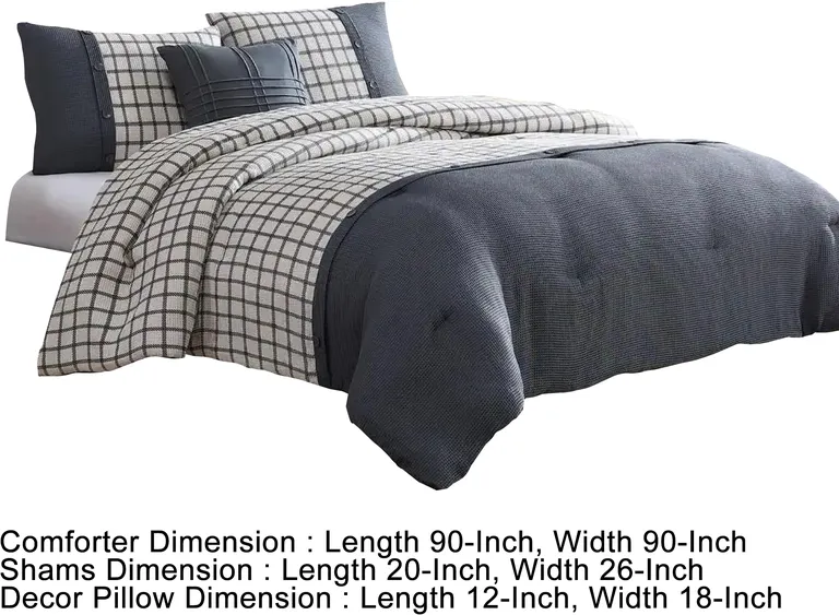 Owen 4 Piece Queen Comforter Set, Squared, The Urban Port, White, Gray Photo 5