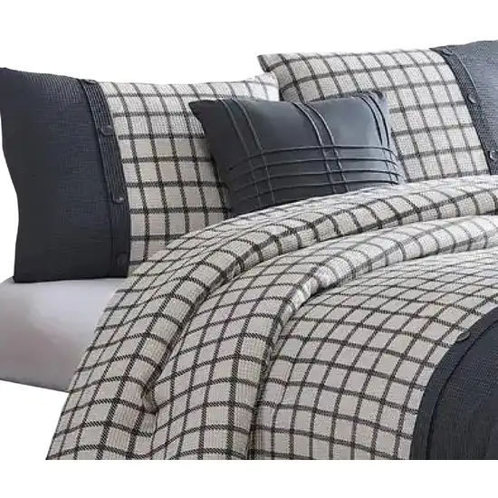 Owen 4 Piece Queen Comforter Set, Squared, The Urban Port, White, Gray Photo 2