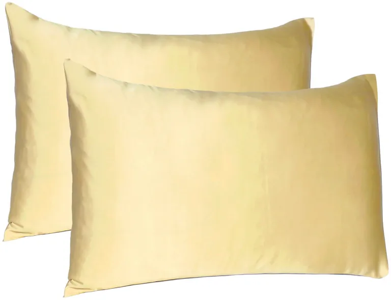 Pale Yellow Dreamy Set Of 2 Silky Satin Queen Pillowcases Photo 5