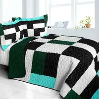 Photo of Pearl Turquoise - 3PC Vermicelli - Quilted Patchwork Quilt Set (Full/Queen Size)