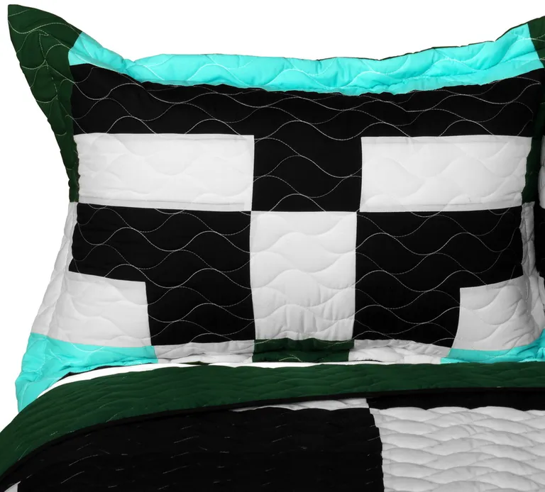 Pearl Turquoise - 3PC Vermicelli - Quilted Patchwork Quilt Set (Full/Queen Size) Photo 2