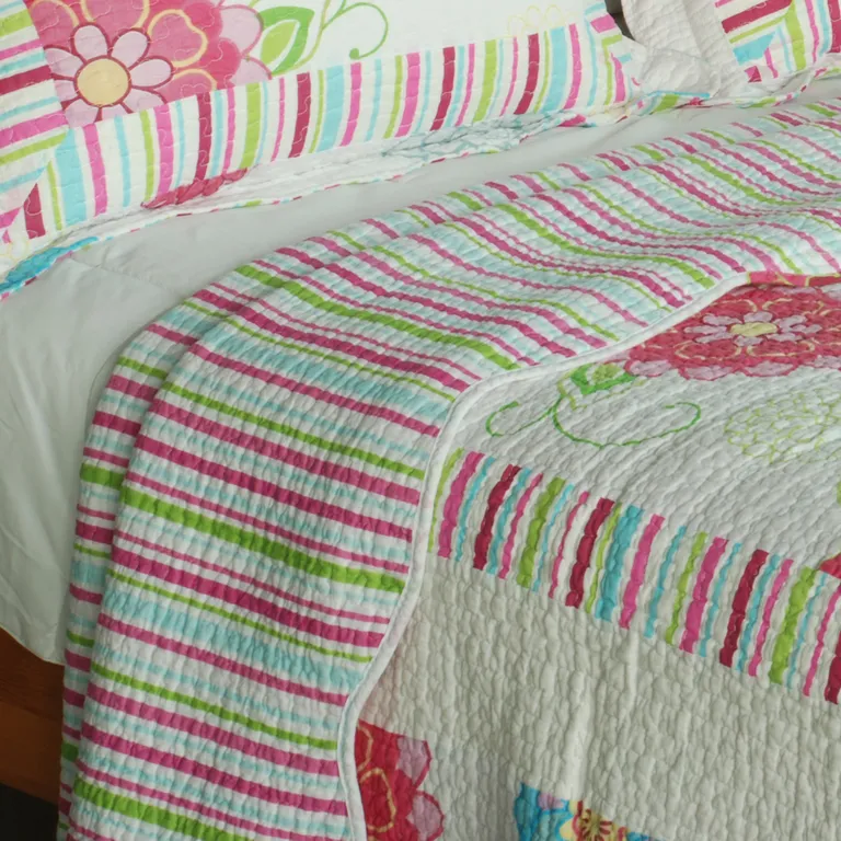 Pink Fairy Tale - 100% Cotton 3PC Vermicelli-Quilted Patchwork Quilt Set (Full/Queen Size) Photo 3