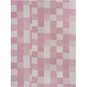 Photo of Pink Knitted Cotton Geometric Throw