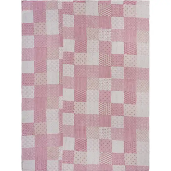 Pink Knitted Cotton Geometric Throw Photo 1