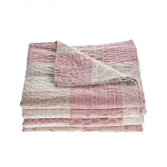 Pink Knitted Cotton Geometric Throw Photo 2