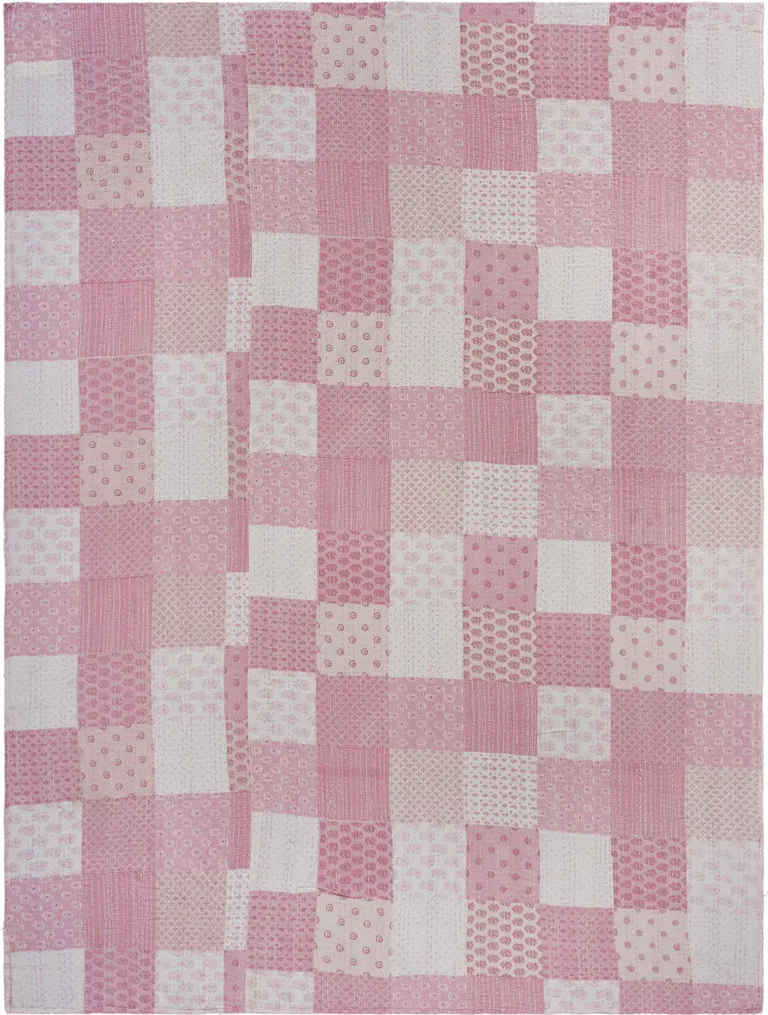 Pink Knitted Cotton Geometric Throw Photo 1