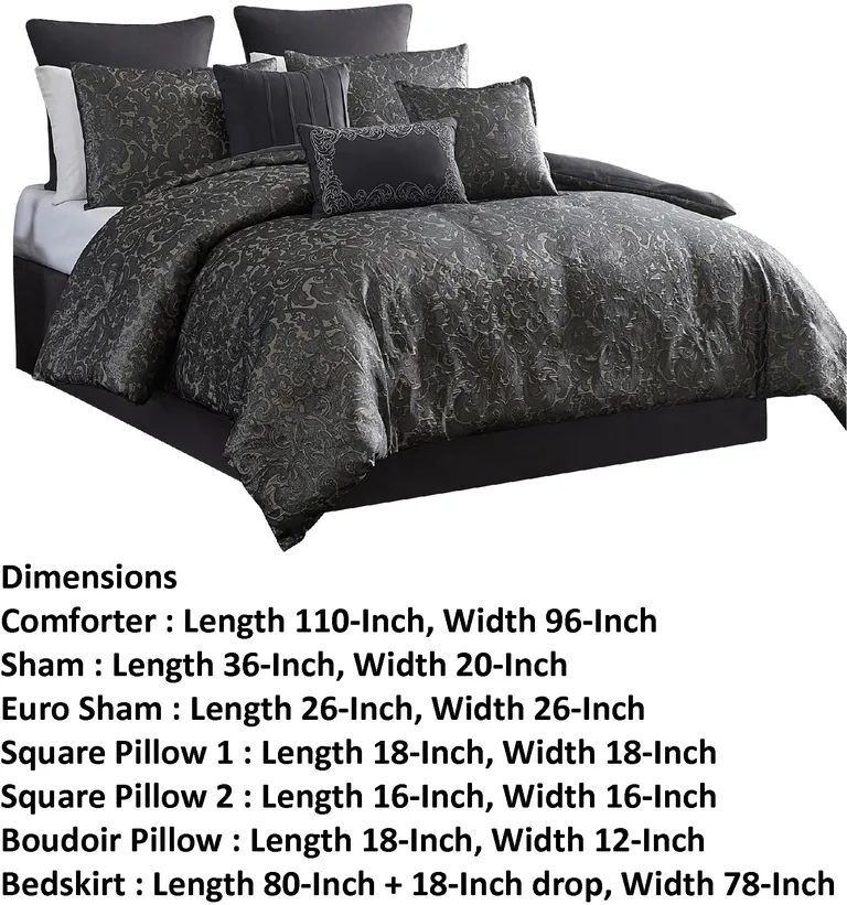 Pixie 10 Piece Polyester King Comforter Set, Damask Pattern Photo 5