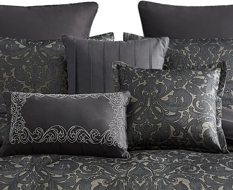 Pixie 10 Piece Polyester King Comforter Set, Damask Pattern Photo 2