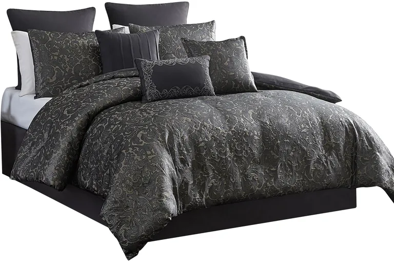 Pixie 10 Piece Polyester King Comforter Set, Damask Pattern Photo 1