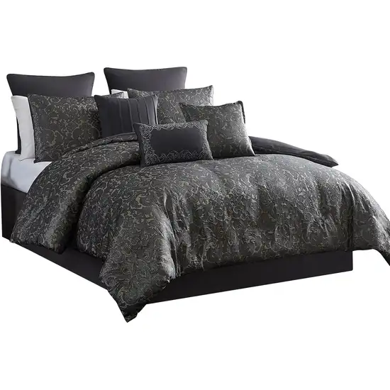 Pixie 10 Piece Polyester King Comforter Set, Damask Pattern Photo 1