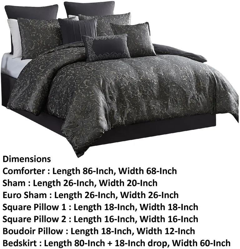 Pixie 9 Piece Polyester King Comforter Set, Damask Pattern Photo 5