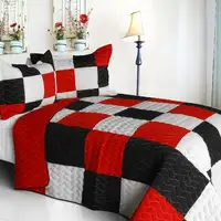 Photo of Poker King - 3PC Vermicelli-Quilted Patchwork Quilt Set (Full/Queen Size)