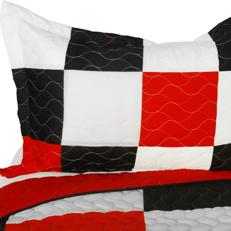 Poker King - 3PC Vermicelli-Quilted Patchwork Quilt Set (Full/Queen Size) Photo 2