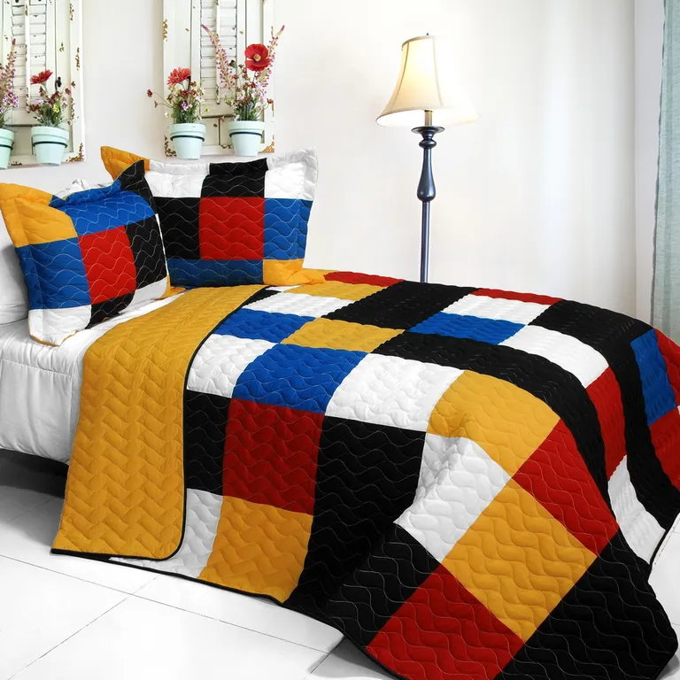 Poker King - 3PC Vermicelli - Quilted Patchwork Quilt Set (Full/Queen Size) Photo 1