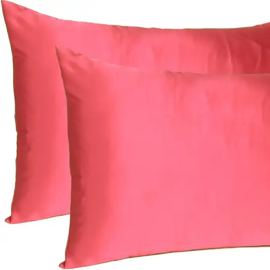 Poppy Red Dreamy Set Of 2 Silky Satin Queen Pillowcases Photo 7