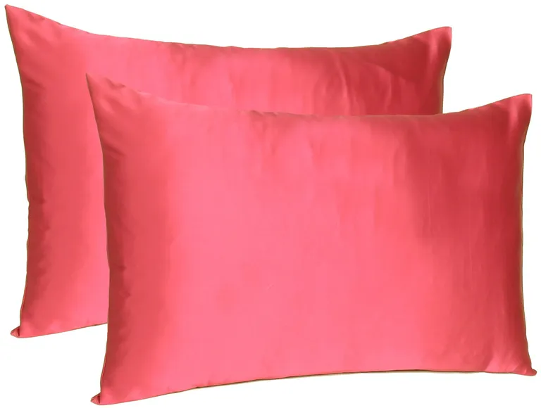 Poppy Red Dreamy Set Of 2 Silky Satin Queen Pillowcases Photo 4