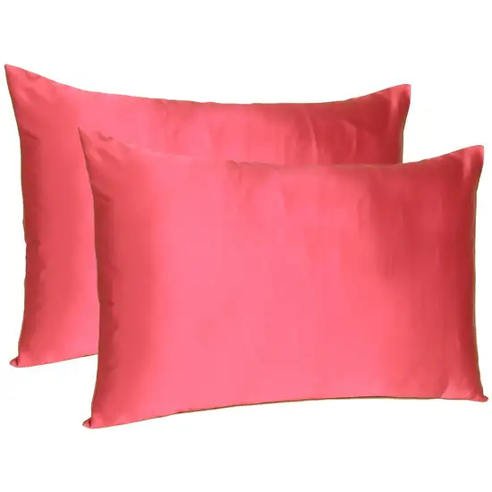 Poppy Red Dreamy Set Of 2 Silky Satin Queen Pillowcases Photo 4