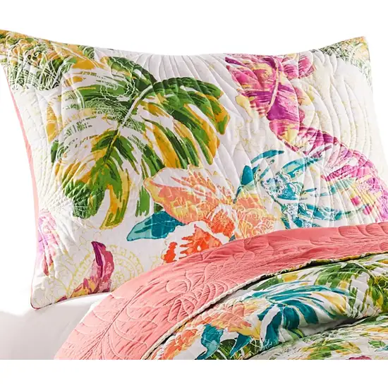 Porto 20 x 36 King Size Pillow Sham, Tropical Palm Leaves, Green and Blue Photo 4