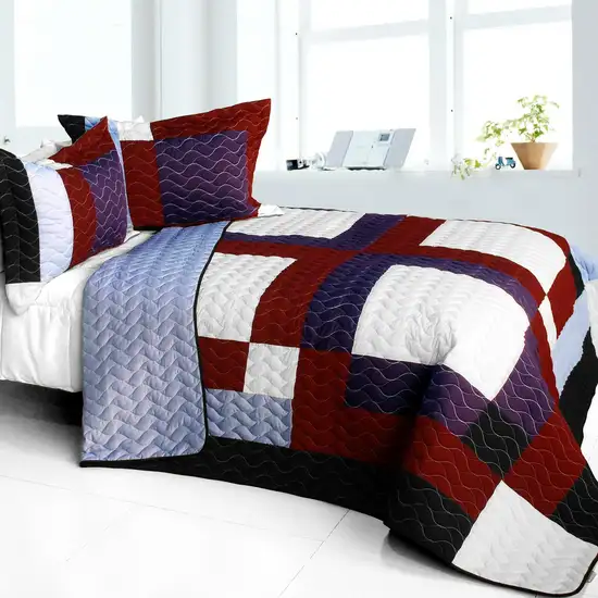 Pretty Raisin -  3PC Vermicelli - Quilted Patchwork Quilt Set (Full/Queen Size) Photo 1